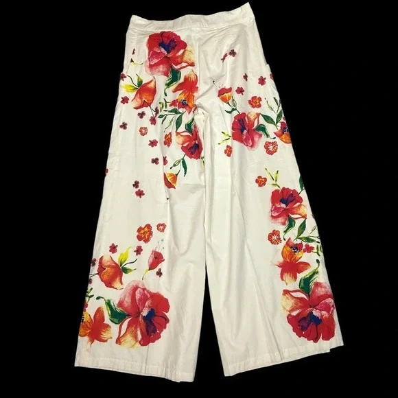 IVKO Women's Cream Floral Print Wide Leg Pant.   Sz: 38 EU/ 8 US - Picture 4 of 9